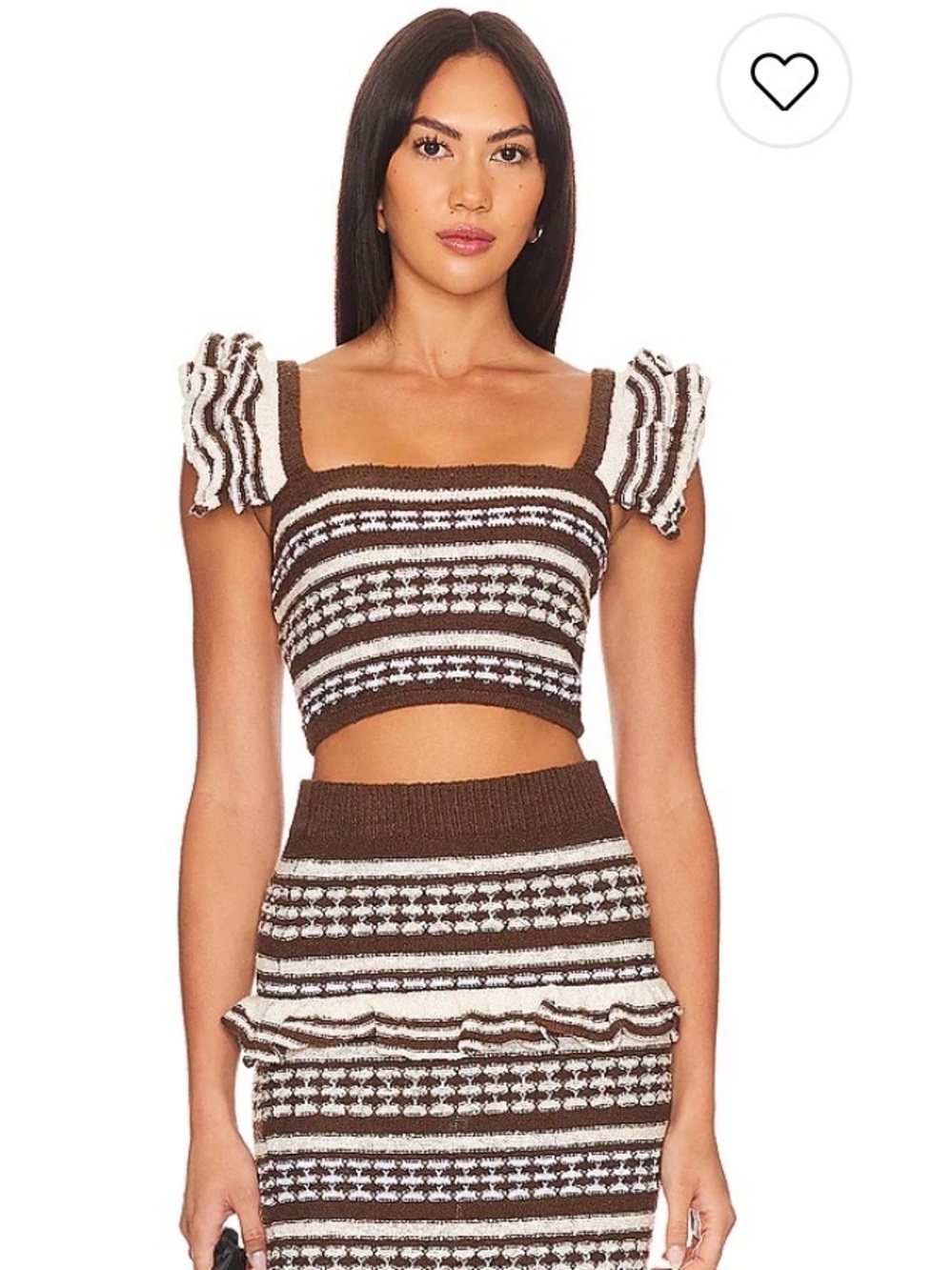 Tularosa Brown & Cream Striped Ruffle Strap Knit Crop Top